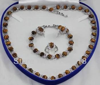 

Beautiful Tiger Eye necklace/earrings/ring/ Bracelet Jewelry Sets # tz-96 female fashion cz Quartz stone Crystal Women
