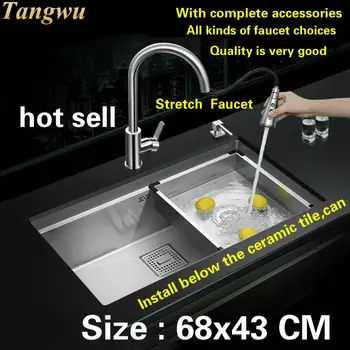 Online Free Shipping Food Grade 304 Stainless Steel Luxury Kitchen Manual Sink Single Trough Mini Fashion Durable Hot Sell 680x430 MM