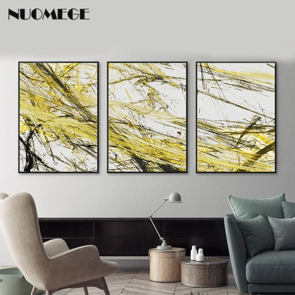

NUOMEGE Simple Natural Texture Art Canvas Poster Print Abstract Line Painting Gold Black Wall Picture Modern Home Decoration