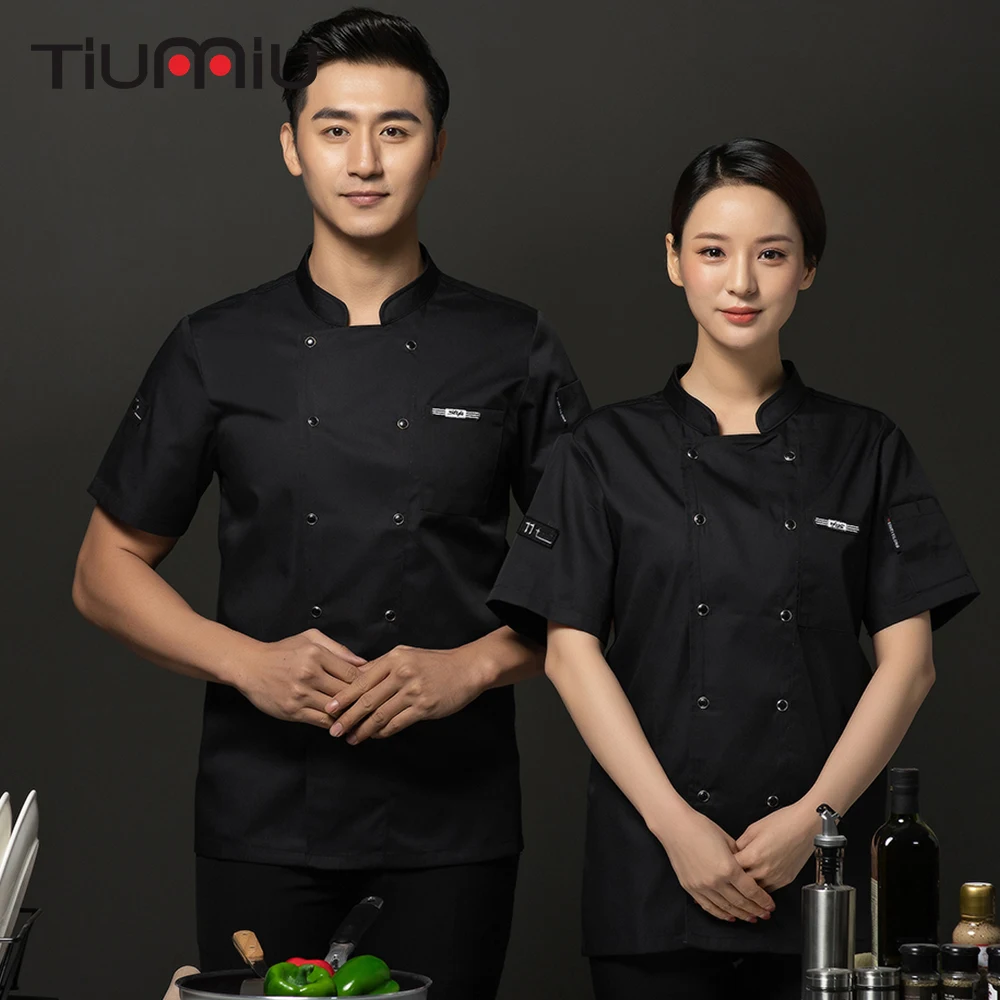 

2019 Unise Chef Jacket Double-breasted Short Sleeve Cook Uniform Kitchen Canteen Barbershop Cafe Bakery Chef Shirt High Quality