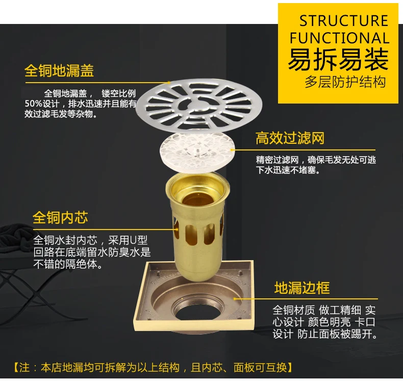 Полный медь пол-доказательство трап круговой медный провод душ Кухня 3 дюйма защита от насекомых Туалет пол слива LU5193