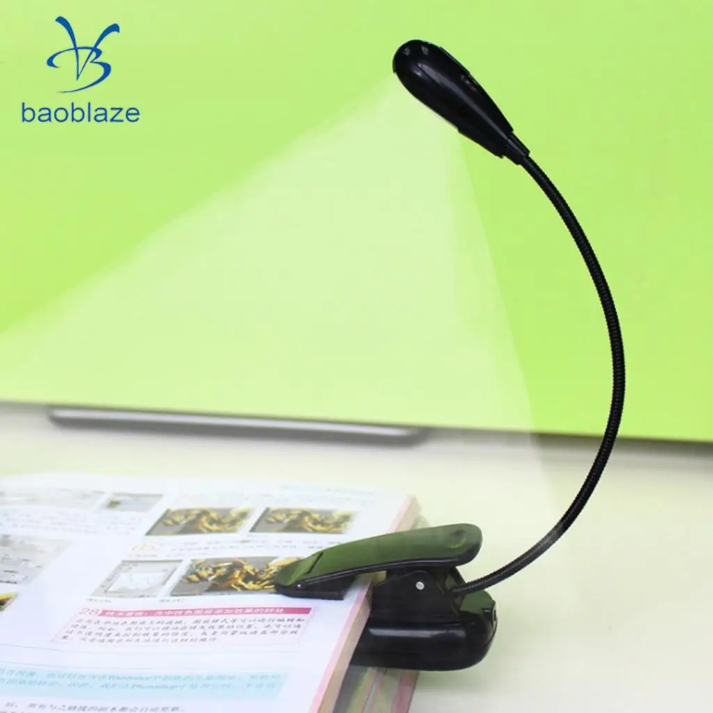Portable Travel Flexible Neck 2led Clamp clip-on Reading book light Lamp, Battery and USB Powered , 2 ways to offer power	