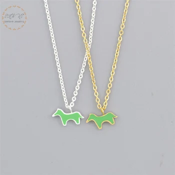 

10pcs/lot Rose Gold Color Green Horse Necklace For Women Girls BFF Gift Stainless Steel Chain Fashion Jewelry Bijouxs Mujer