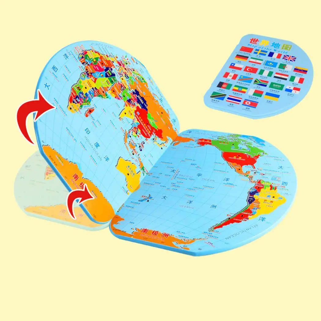 Kids World Map Country Flag Wooden Game Toys Mapt Square Children Educational Toy Above 5 Years Gift Home