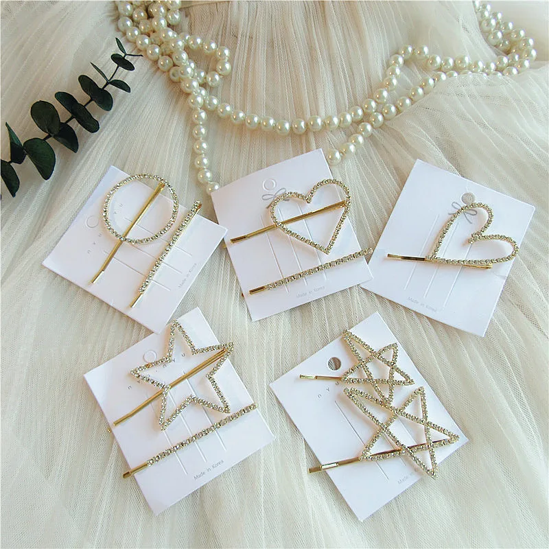 

Simple Creative Rhinestones Geometry Round Love Pentagram Hairpins Girl Women's Hair Accessories Fashion Personality Barrettes