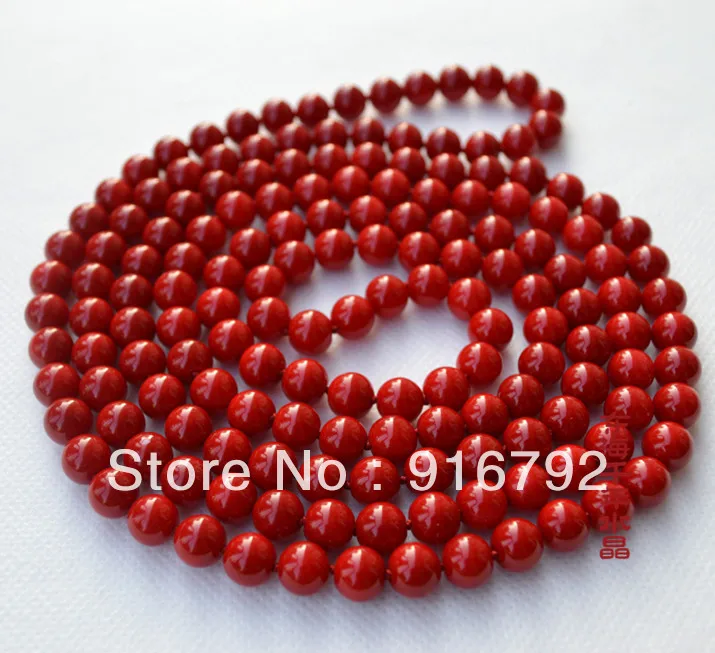 

free shipping >>>>>Gorgeous AAAA 100" natural perfect round 8mm red coral necklace