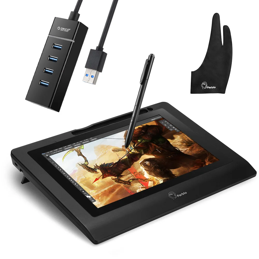 Графический планшет Parblo Coast 10 HD IPS с короткими клавишами и ручкой без батареи +