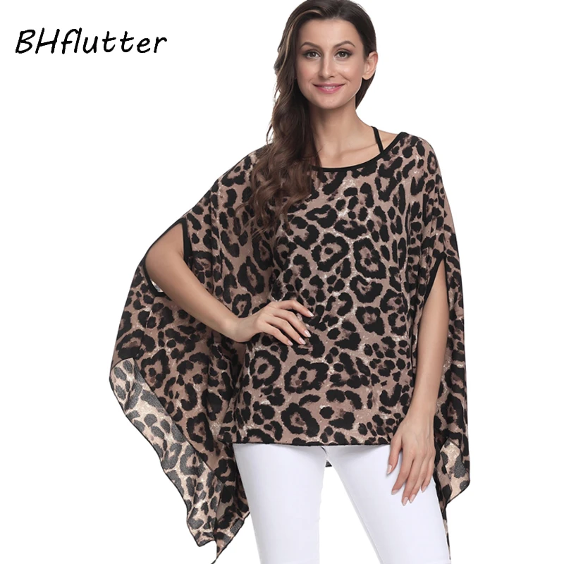 

BHflutter Tops Women 2018 New Arrival Sexy Leopard Print Casual Blouse Shirt Summer Style Batwing Sleeve Chiffon Blouses Blusas