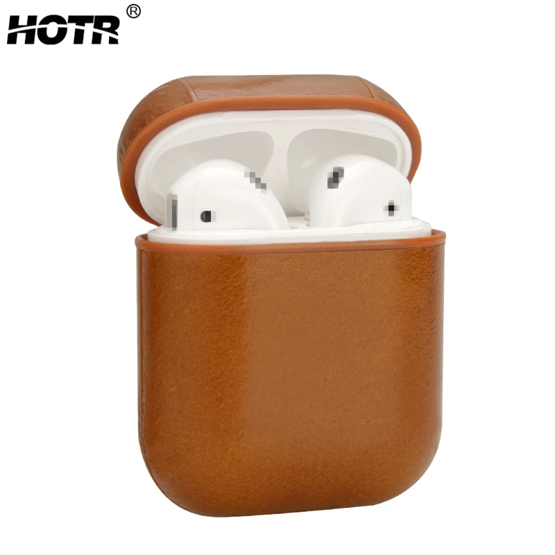

Genuine Leather Case For Airpods Cover Cases For Air Pods Bluetooth Earpods Earphone Leather Protective Skin With Metal Hanger