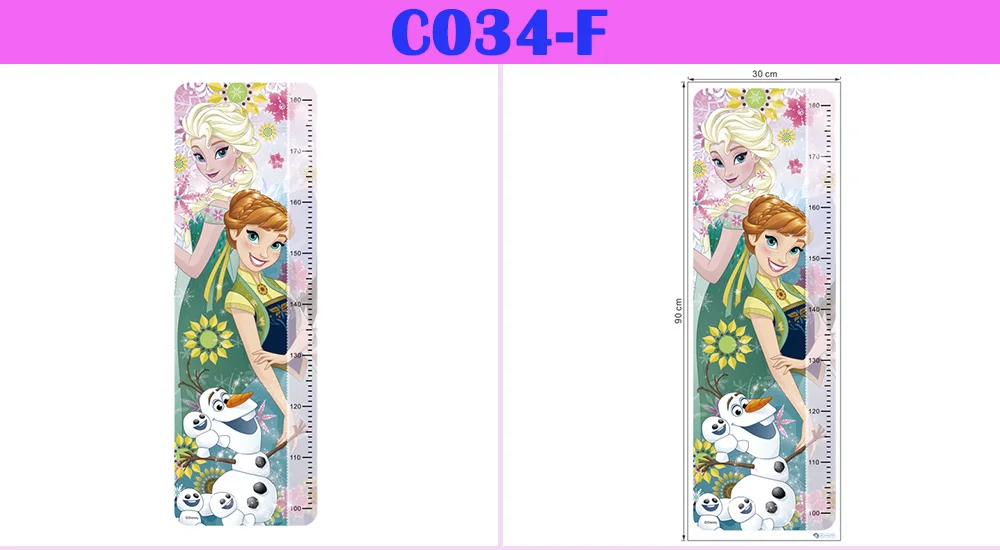 Snow White Anna Elsa Mermaid Rapunzel Cinderalle Belle Princess Growth Chart Wall Stickers Home Decor Kids Height Measure Decals