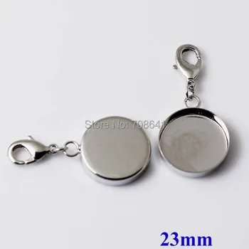 

New Rhodium tone Plated Blank Bases 23mm Round Deep Wall Bezel tray w/ Lobster Clasps Pendant Setting DIY Jewelry Findings