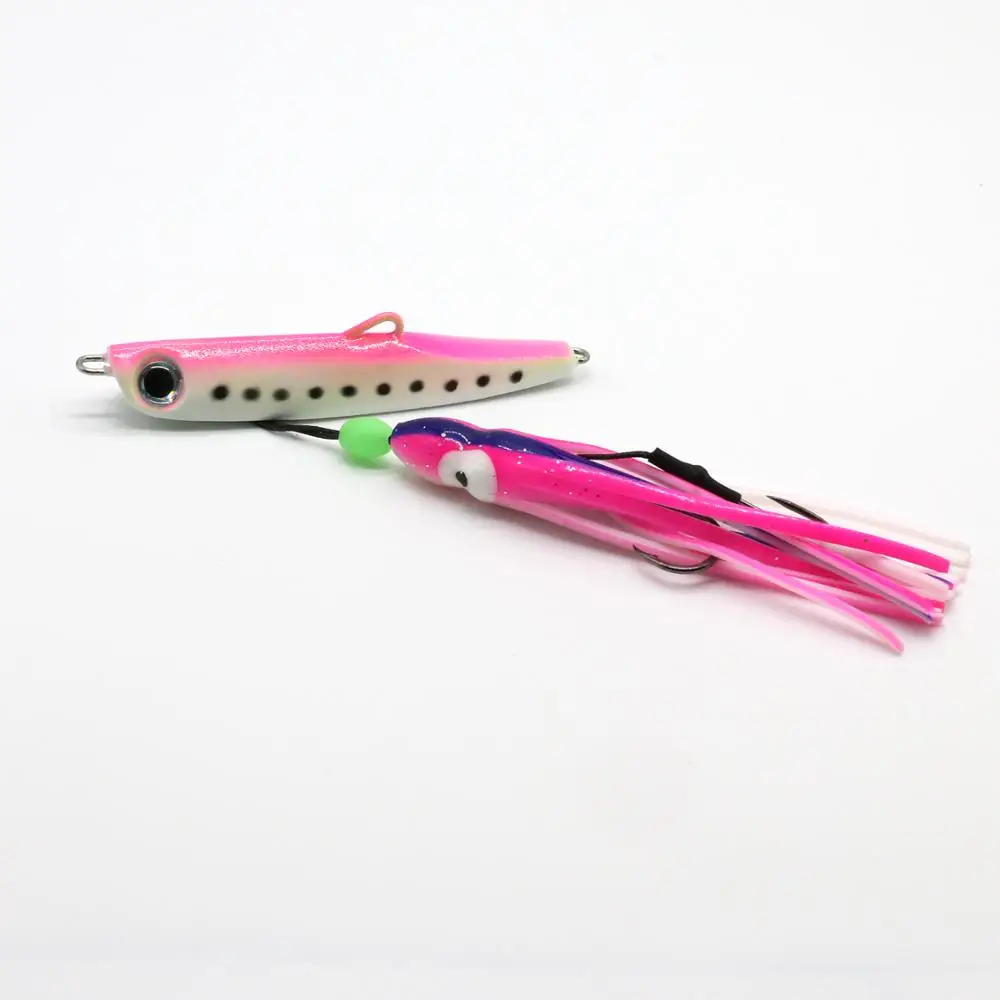 

JonStar 80g 100g deep sea jigging metal slow jig head with rubber skirts luminous glow salt water marlin inchiku
