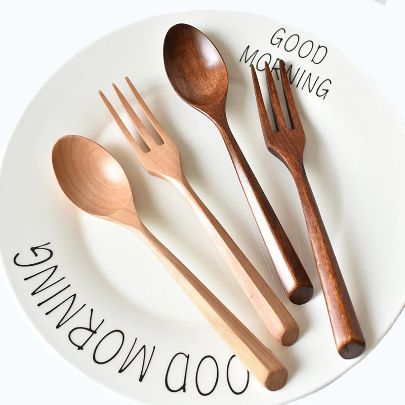 6pcs/set Japanese Home use Wooden Fork Scoop Dinnerware Creative Simple