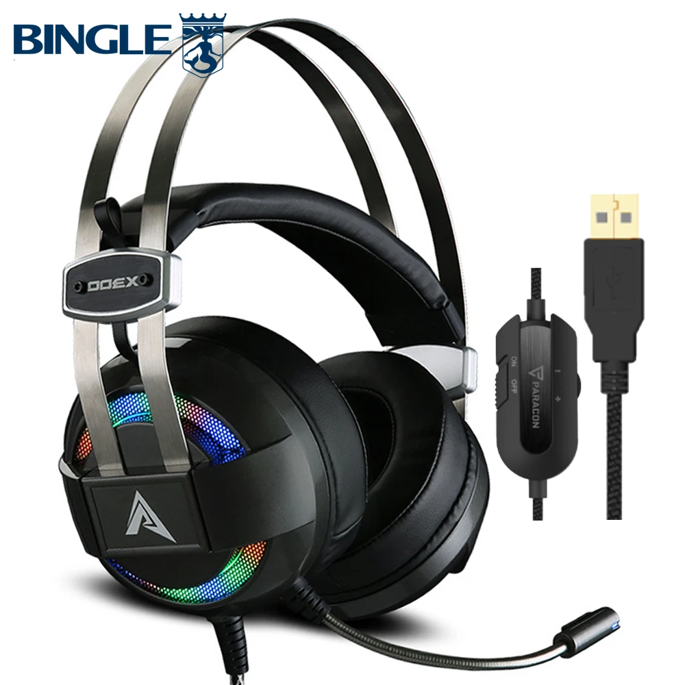 X300 Glowing Titanium 7.1 Surround Sound Usb Gaming Headset Gamer Headphones With Microphone For