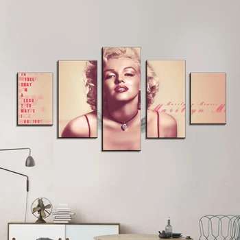 

Marilyn Monroe Wall Decor Painting Inspirational People Prints on Canvas Classic Art 5 Panel Modern Artwork Picture Home Decor