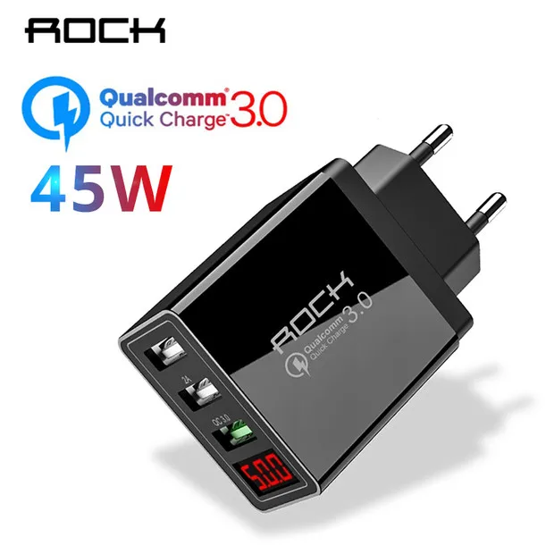 

Quick Charge 3.0 USB Charger Universal 3A LED Display EU 3 Port Phone Charger Fast Charging Wall Charger For iPhone Samsung