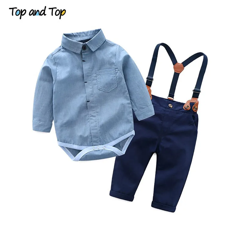 

Top and Top Toddler Baby Boys Gentleman Clothes Sets Long Sleeve Romper+Suspenders Pants 2Pcs Wedding Party Casual Outfits