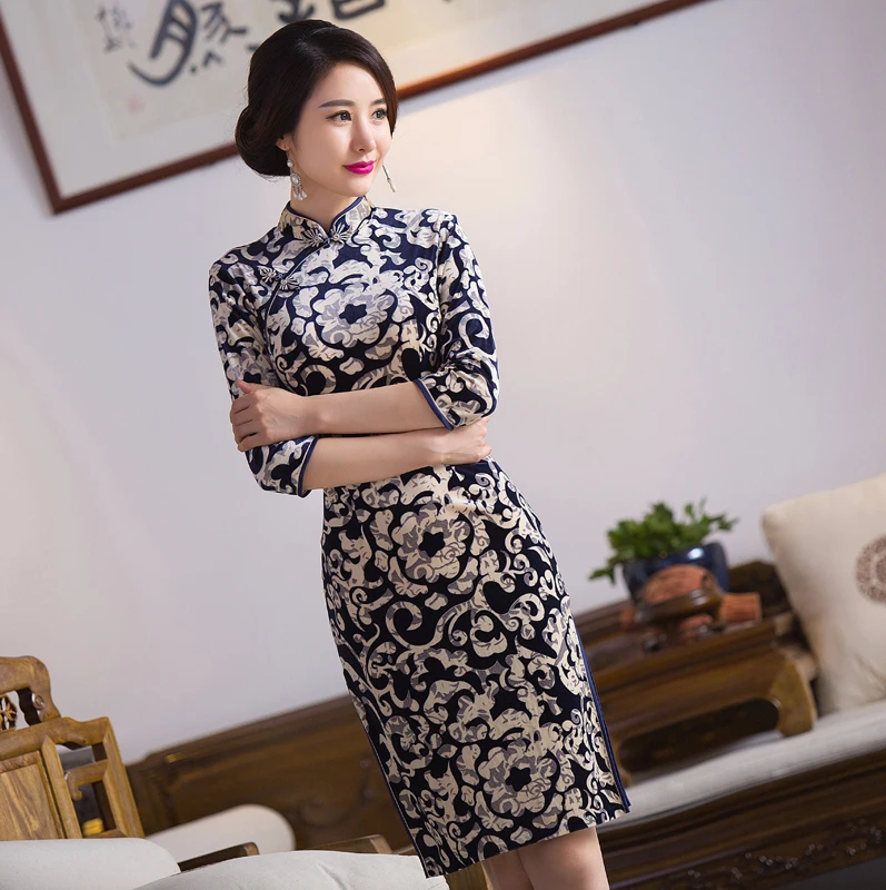 Традиционное китайское платье Ципао в Шанхае, винтажное китайское платье чонсам, китайское бархатное восточное платье для женщин