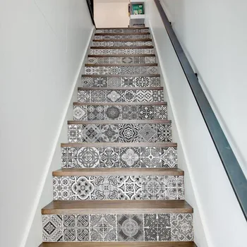 

Creative Black and white Retro Tile Stair Stickers Funny Art Wall Stickers for Bedroom Living Room Bathroom Home Decor FS045