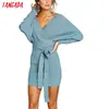 Tangada women dress 2022 knitted mini dress autumn winter ladies sexy green sweater dress long sleeve vintage korean ADY08 ► Photo 1/5