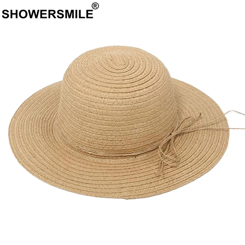 

SHOWERSMILE Women Summer Beach Sun Cap Khaki Vintage Straw Hats For Women UV Protection Paper Solid Travel Ladies Hats and Caps