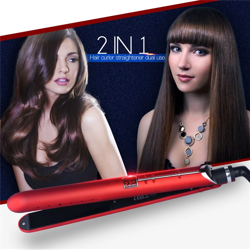 

2 in 1 Professional Electric Tourmaline Ceramic Hair Straightener Flat Iron Curler Curling Styling Tools