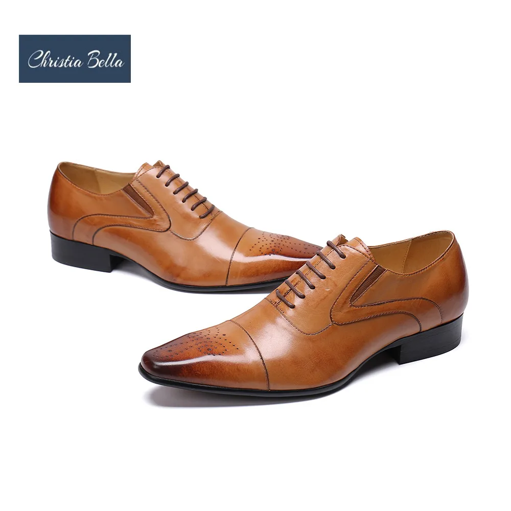 

Christia Bella British Bullock Cow Leather Men Oxford Shoes Plus Size Business Party Men Brogue Shoes Lace Up Formal Shoes