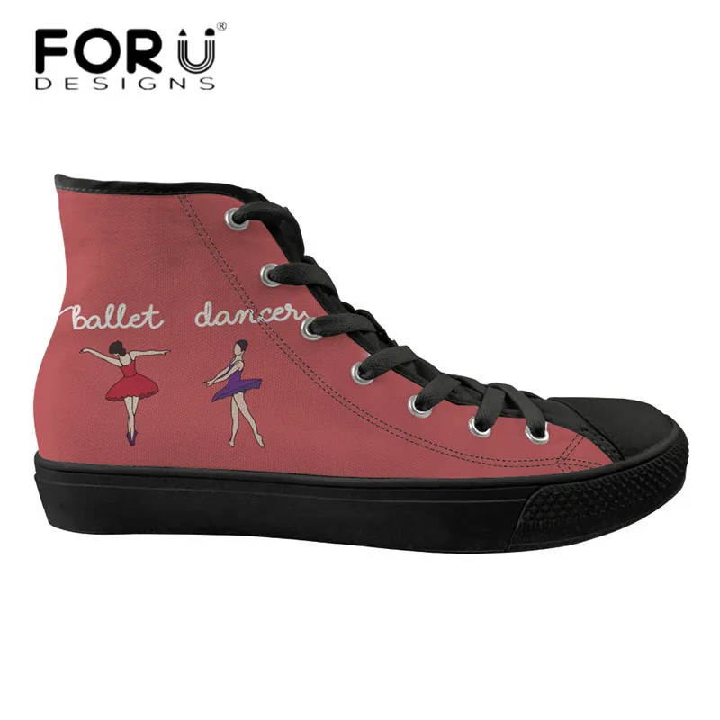 

FORUDESIGNS Ballet Dancer Design Women Pink Sneakers Breathable Mesh High Top Canvas Flats for Teenager Girls Casual Shoes Light