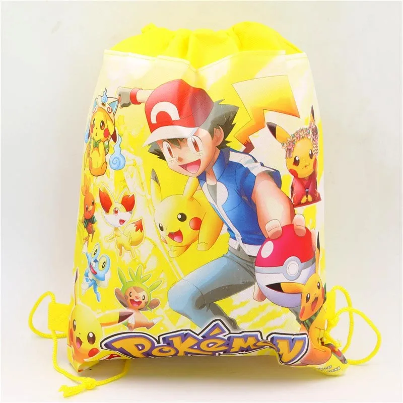 

Birthday Party Pokemon go Drawstring Bags Cartoon Kids Favors Baby Shower Pikachu Decoration Non-Woven Fabric Backpack Supplies