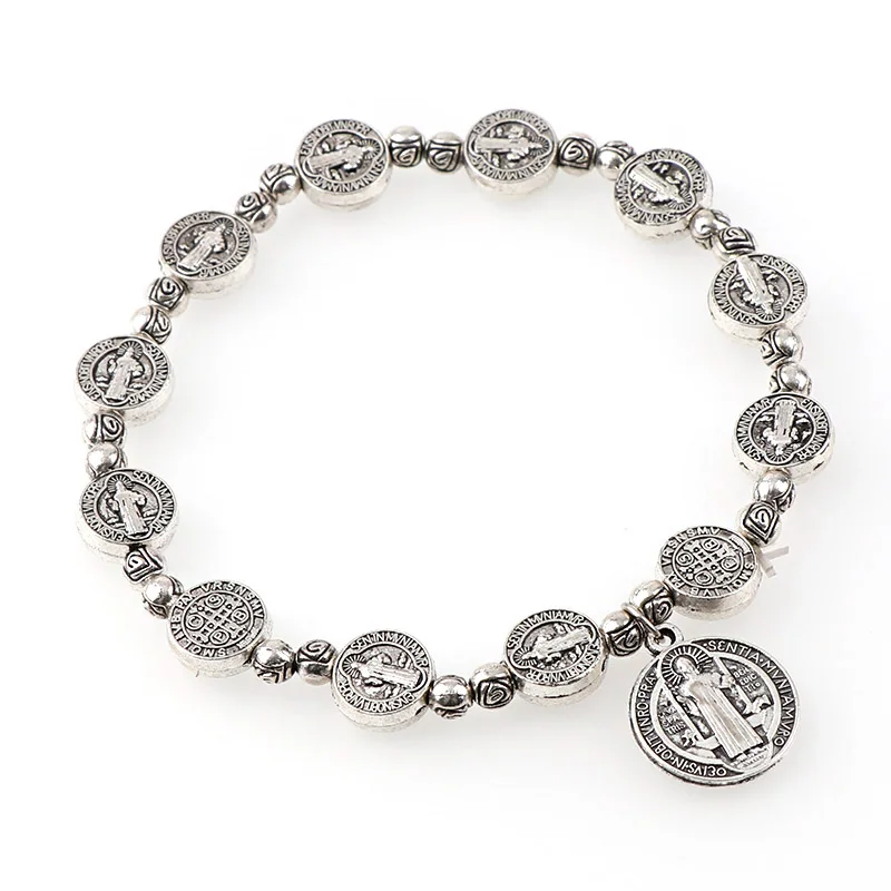 Эластичный металлический браслет с маленькими круглыми или сердцевидными бусинами из сплава - Окраска металла: round silver