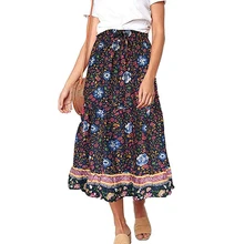 BOHO пляжная летняя Праздничная юбка для отдыха, Женская юбка с высокой талией и цветочным рисунком, элегантный сарафан, harajuku, длинная юбка jupe femme