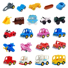 Tráfego de veículo carro blocos de construção, automóvel, reboque, avião, acessórios, compatíveis com duplos, tijolos, brinquedos para crianças, presente
