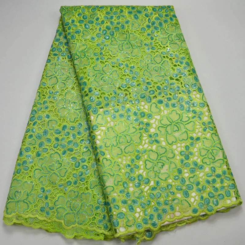 

lemon green Hand cut African Organza Lace Fabric African Swiss lace fabric with Lots of Sequins and Stones 5 yard/lot QA119