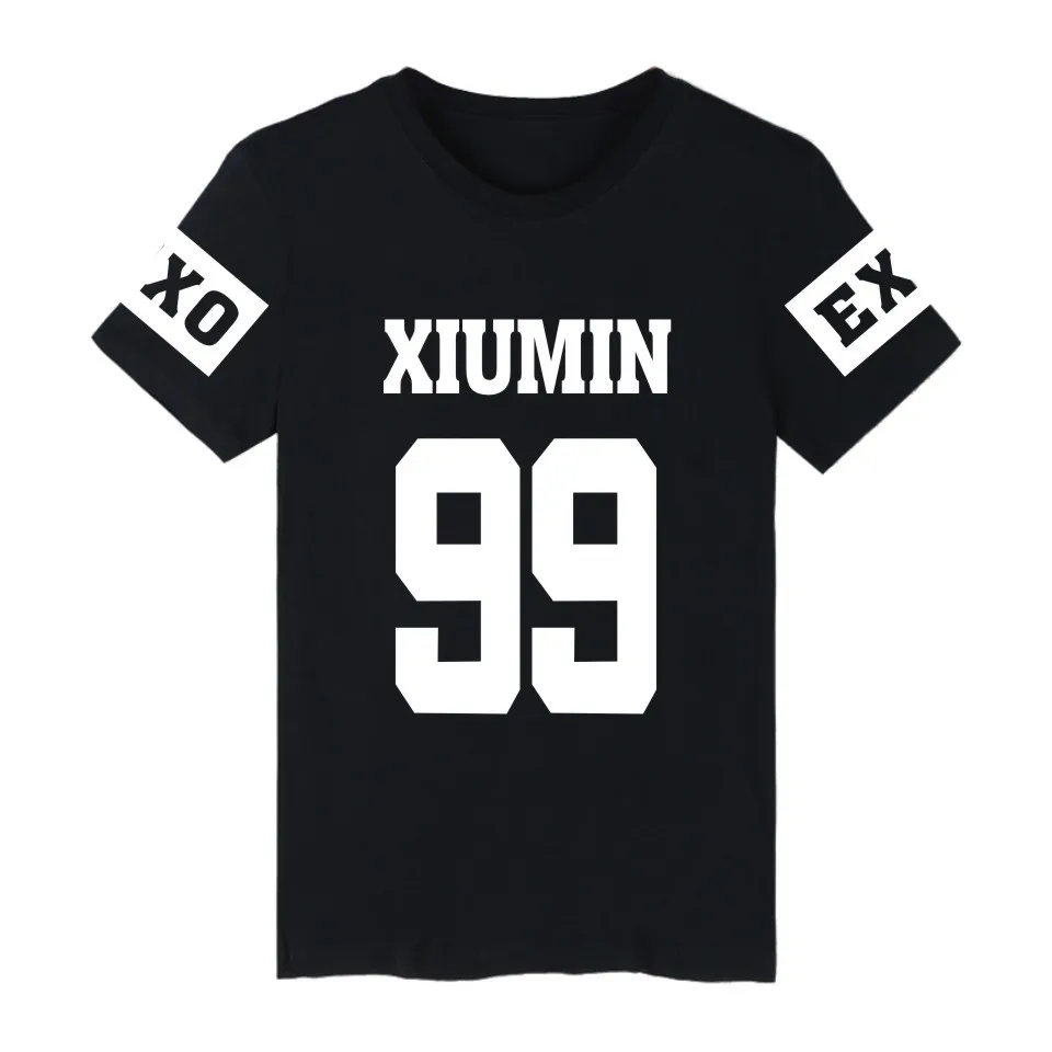Горячая распродажа Корейская мода толстовка EXO PLANET LUHAN KRIS футболка Черная футболка хип-хоп номер печати футболки с коротким рукавом Футболка - Цвет: XIUMIN 99