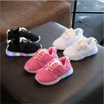 

Fashion Kids Mesh Sport Shoes Colorful LED Lights Children Casual Shoes Girls Boy Sneakers