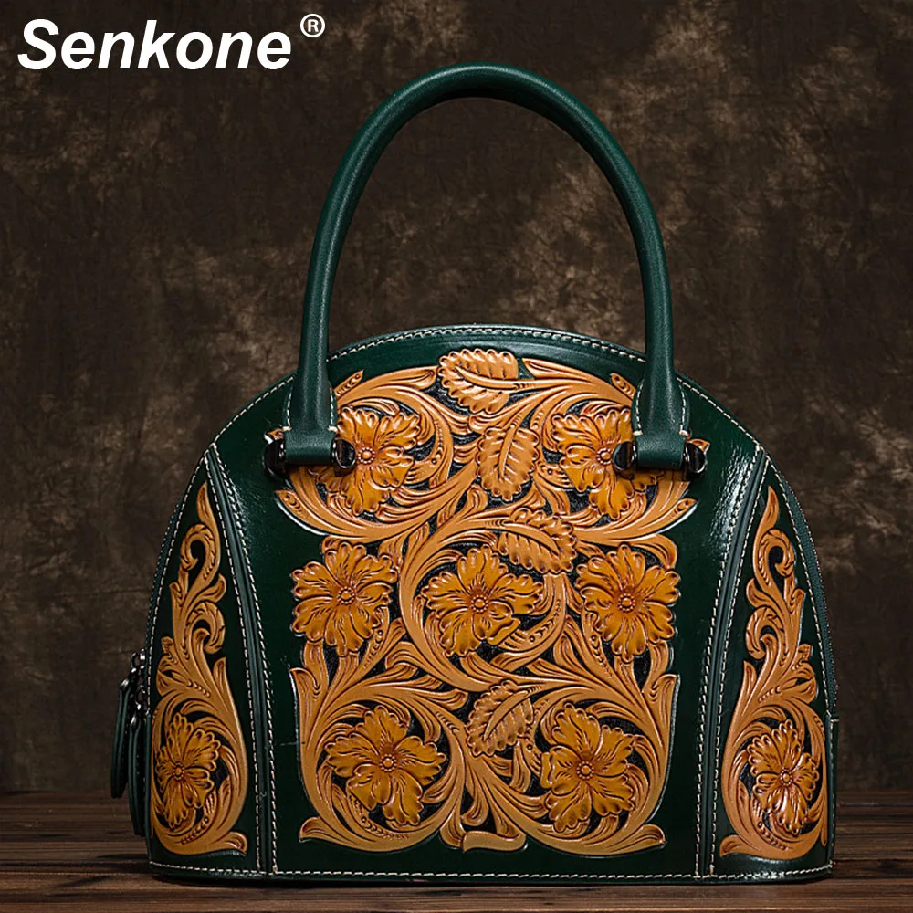 

Women Shell Bag Genuine Leather Ladies Handbag Handmade Tote Bags Female Shoulder Messenger Bag Top-Handle Vintage Handbag Women