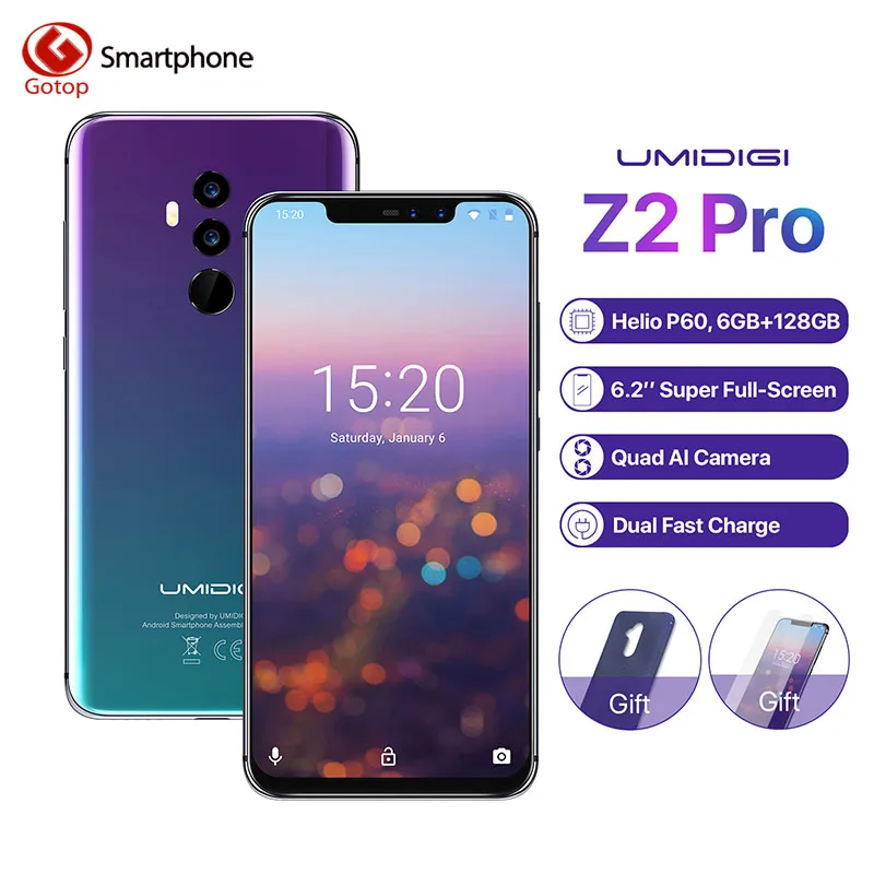 

UMIDIGI Z2 Pro 6.2"Full screen smartphone Android 8.1 6GB+128GB Helio P60 16MP Quad Lens 4G LTE NFC Wireless charge Mobile phone