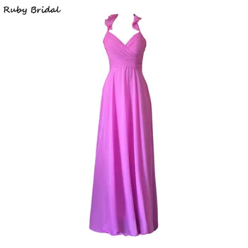 

Ruby Bridal Charming Long A-line Purple Chiffon Pleats Bridesmaid Dresses Backless Wedding Party Gown Vestidos De Novia KB11