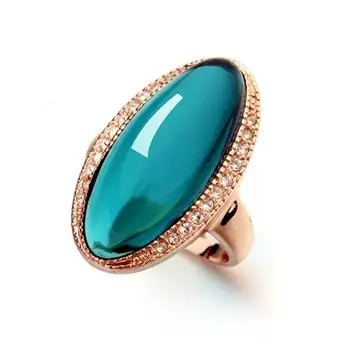

Ociki Rose Gold Color Green Austrian Crystal CZ Rings Oval Drop Shipping for Women Gift Finger Party Rings Gift Wholesale