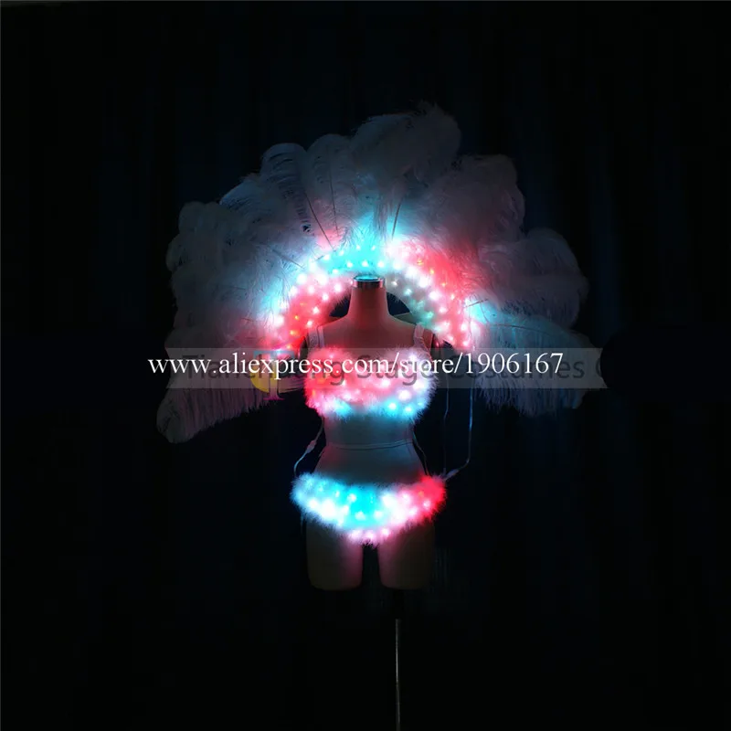 Programmable women sexy dance dresses led luminous light bra ballroom dance led costumes bar RGB clothes led wings singer0