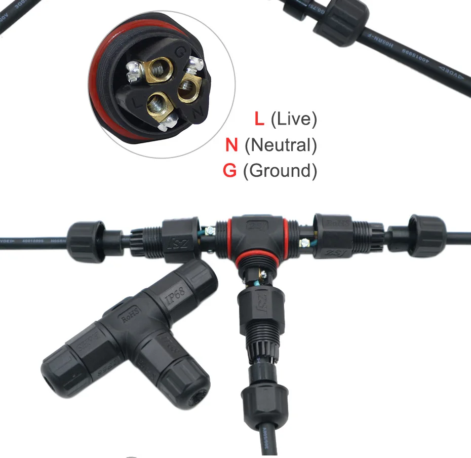 IP68 Водонепроницаемый светодиодный разъем для наружного использования проводной разъем 3pin прямой/Т-образный/крестообразный кабельный разъем для сада Светодиодный светильник