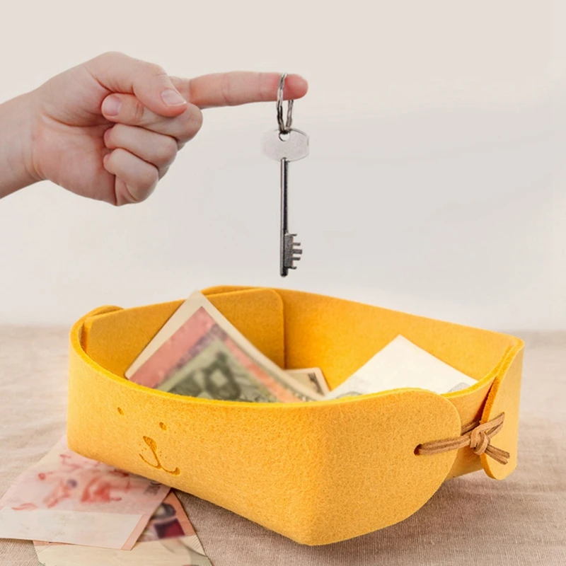 ابتسامة سلة للتخزين مصنوعة من الخوص المدخل مدخل مفتاح صندوق تخزين صغير الشمال الحلوى اللون DIY طوي مكتب عمل اللوازم المنزلية