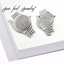JUST FEEL Fashion Watch Stud Earrings For Women Crystal Gold Silver Color Luxury Statement Round Earring New Korean Jewelry