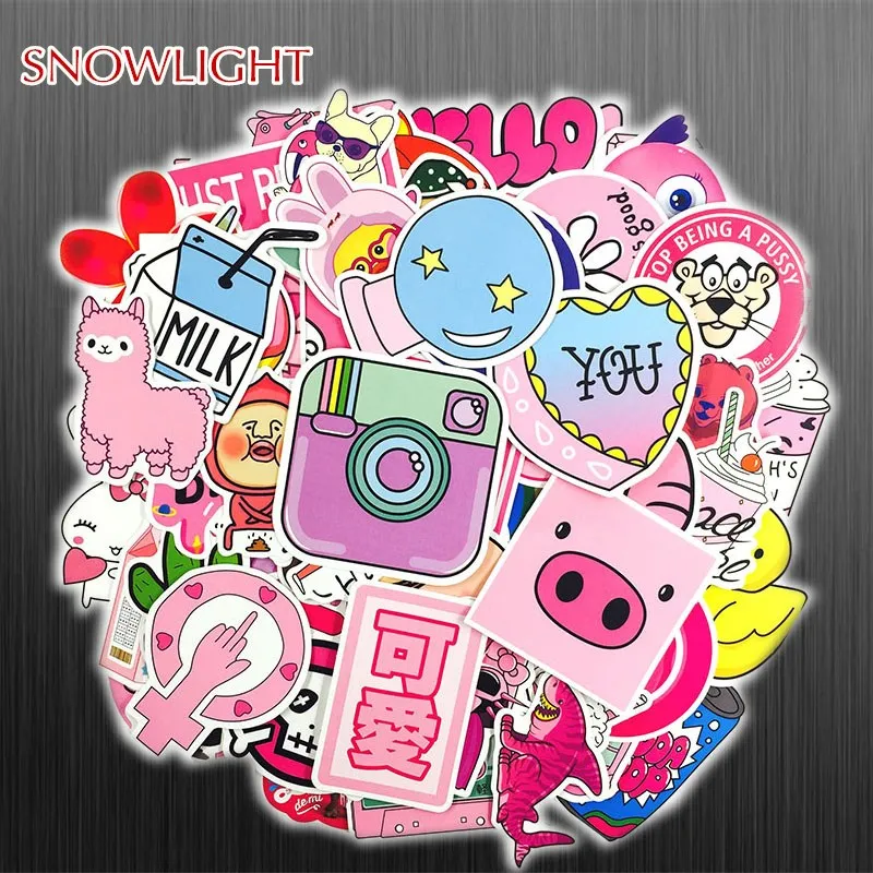 100 pcs/Lot Pink Girls Fun Sticker Toys For Luggage  Car & Suitcase Cool Fashion Laptop PVC Waterproof stickers
