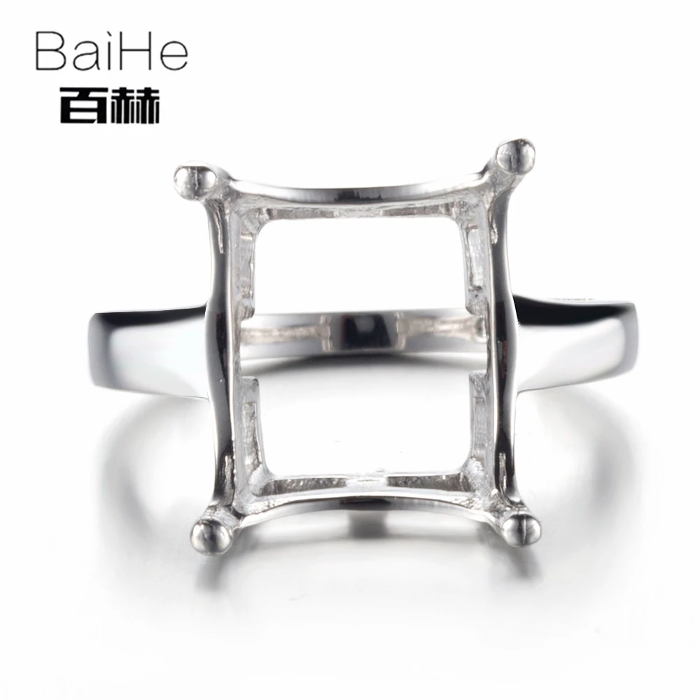 BAIHE Solid 14K White Gold Certified Emerald Cut Engagement Women Cute/Romantic Fine Jewelry Elegant unique Semi Mount Ring     