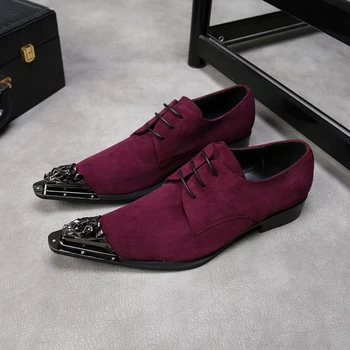 

Classic Men Dress Shoes Cow Suede Formal Oxfords Fashion Casual Business Suit Office Leather Shoes Purple Wedding Shoes