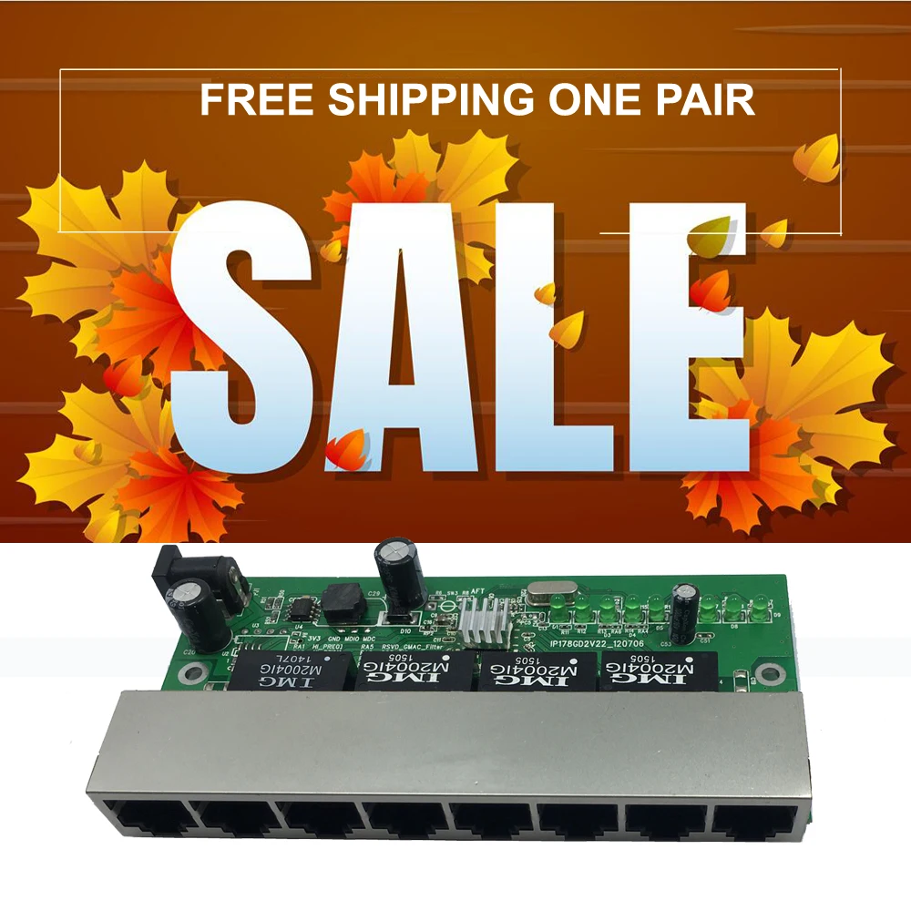 

free shipping 24V POE 8 port 10/100M Ethernet reverse poe switch 8 port switch pcb board one pair