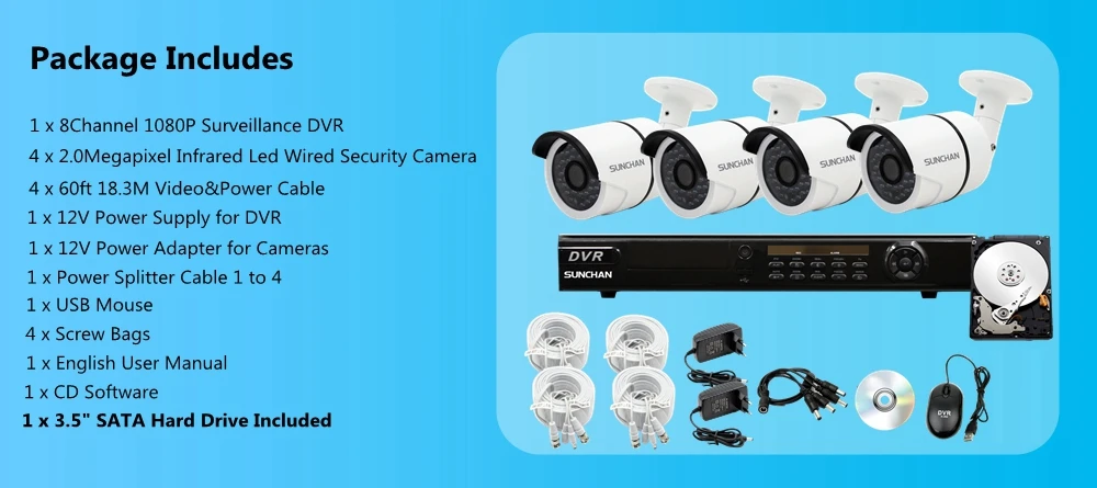 8Channel DVR AHD 1080P Outdoor Camera Security  System 1TB