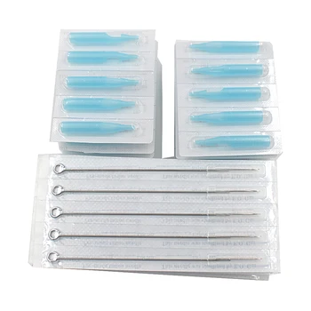 

50PCS Sterile Round Magnum Tattoo Needle with 50 PCS Disposable Blue Flat Tattoo Needles Tips for Machine Supply Completed Set