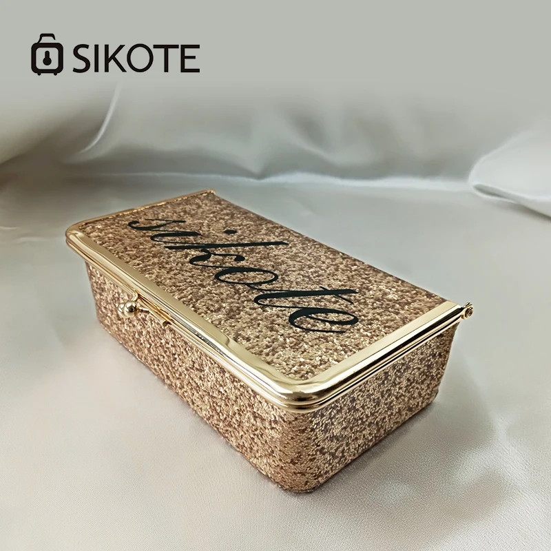 SIKOTE 19 سنتيمتر الصلبة حالات التجميل المكياج حقيبة مربع الوردي الذهب المحمولة للسفر التجميل أكياس مع غلق بمشبك أزياء المرأة هدية